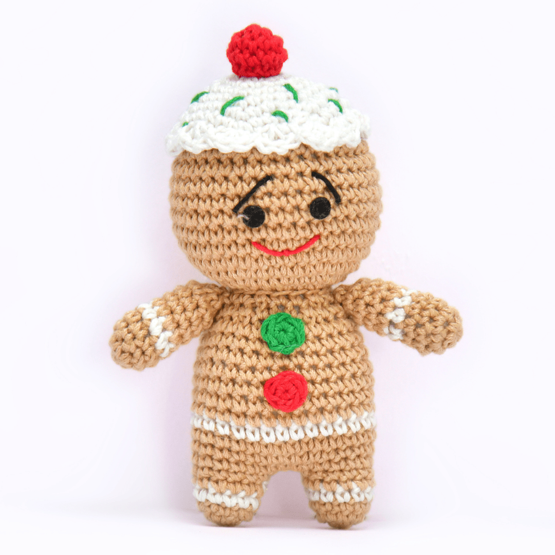 Happy Threads | Sweetest Time of the Year Crochet Figurine | Handmade Gingerbread - Cupcake Amigurumi - Christmas Decor