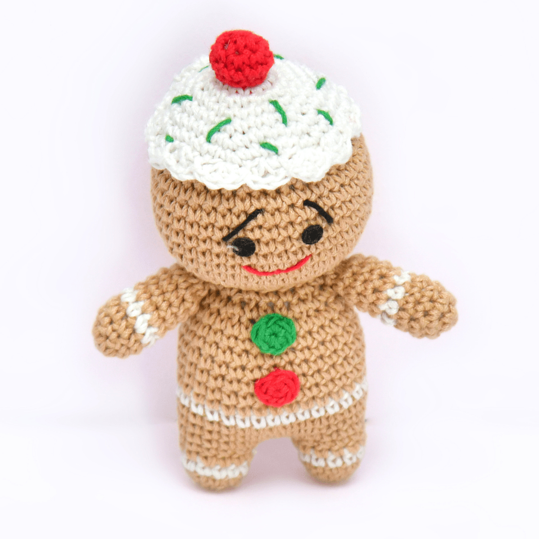 Happy Threads | Sweetest Time of the Year Crochet Figurine | Handmade Gingerbread - Cupcake Amigurumi - Christmas Decor