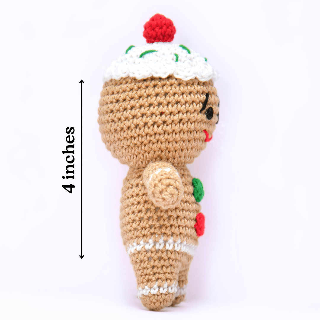 Happy Threads | Sweetest Time of the Year Crochet Figurine | Handmade Gingerbread - Cupcake Amigurumi - Christmas Decor