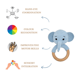 Happy Threads | Tiny Trunkies Elephant Ring Rattle – Soft Crochet Fun for Little Hands - AN24X226