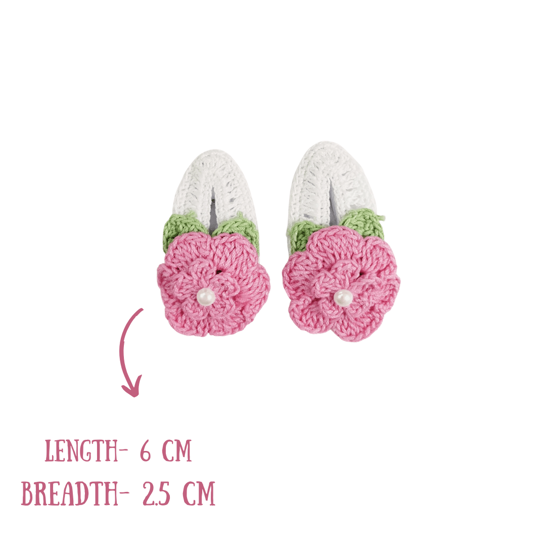 Happy Threads | Unique Handmade Crochet White Hair Clips with Pink Flowers for Kids - Charming Accessories - Hair accessories