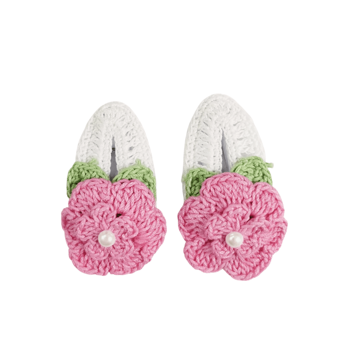 Happy Threads | Unique Handmade Crochet White Hair Clips with Pink Flowers for Kids - Charming Accessories - Hair accessories