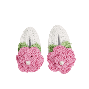 Happy Threads | Unique Handmade Crochet White Hair Clips with Pink Flowers for Kids - Charming Accessories - Hair accessories