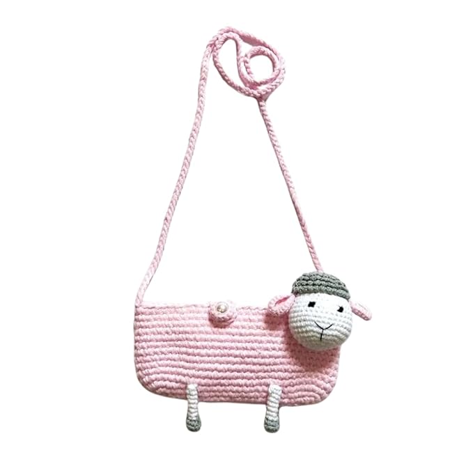 Happy Threads | Unique Pink Sheep Crochet Purse for Little Girls | Handmade Kids' Fashion Accessory - Crochet Toy