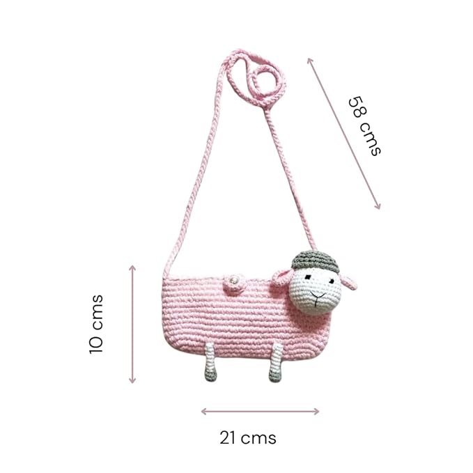 Happy Threads | Unique Pink Sheep Crochet Purse for Little Girls | Handmade Kids' Fashion Accessory - Crochet Toy