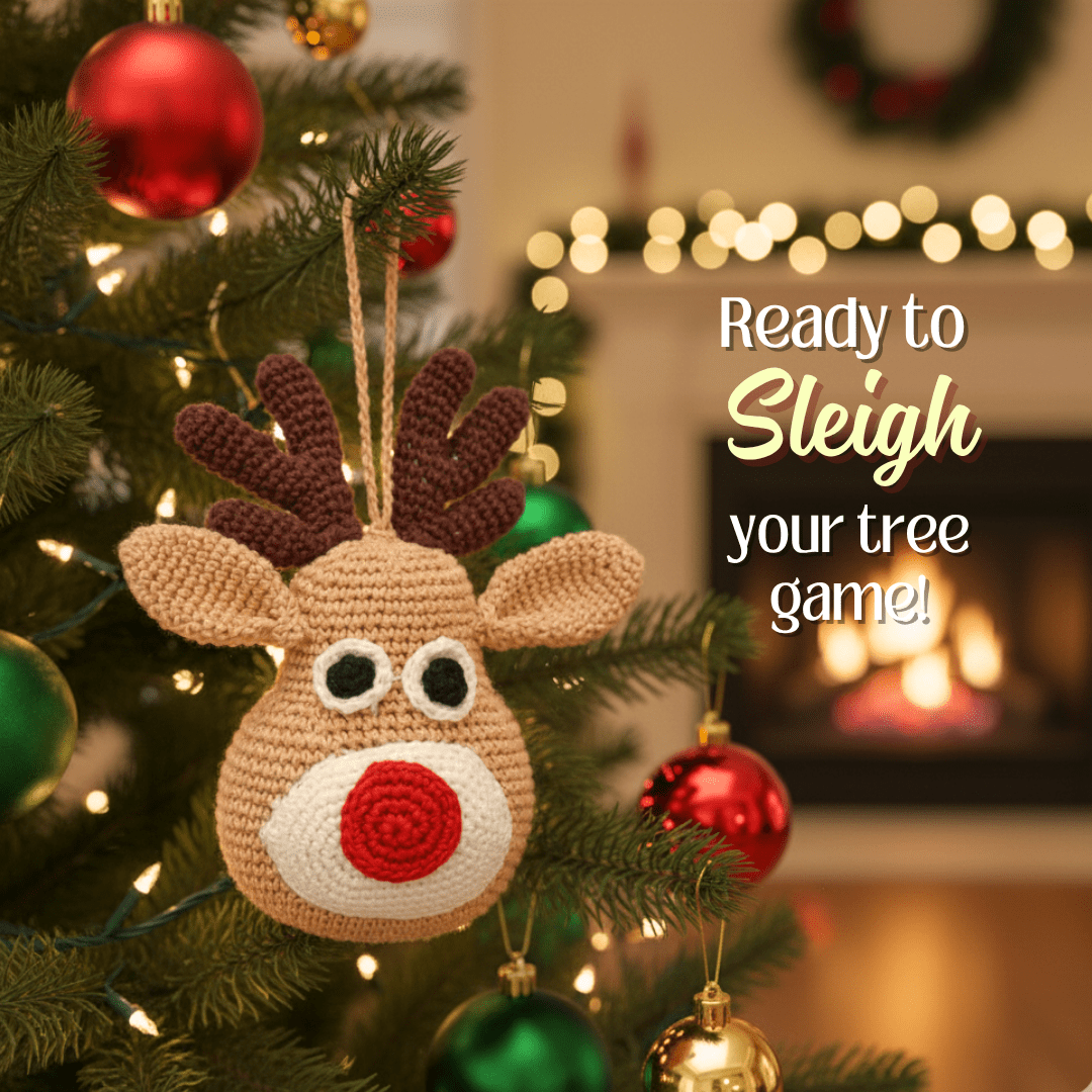 Happy Threads | Whimsical Crochet Reindeer Face Ornament – Handcrafted Christmas Décor - Christmas Decor