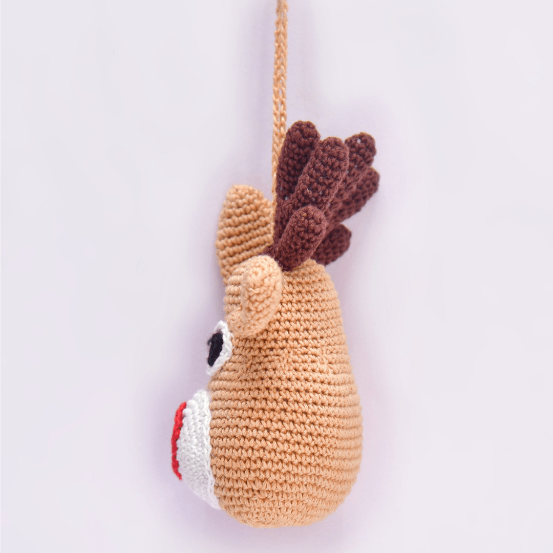 Happy Threads | Whimsical Crochet Reindeer Face Ornament – Handcrafted Christmas Décor - Christmas Decor