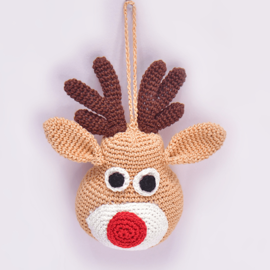Happy Threads | Whimsical Crochet Reindeer Face Ornament – Handcrafted Christmas Décor - Christmas Decor