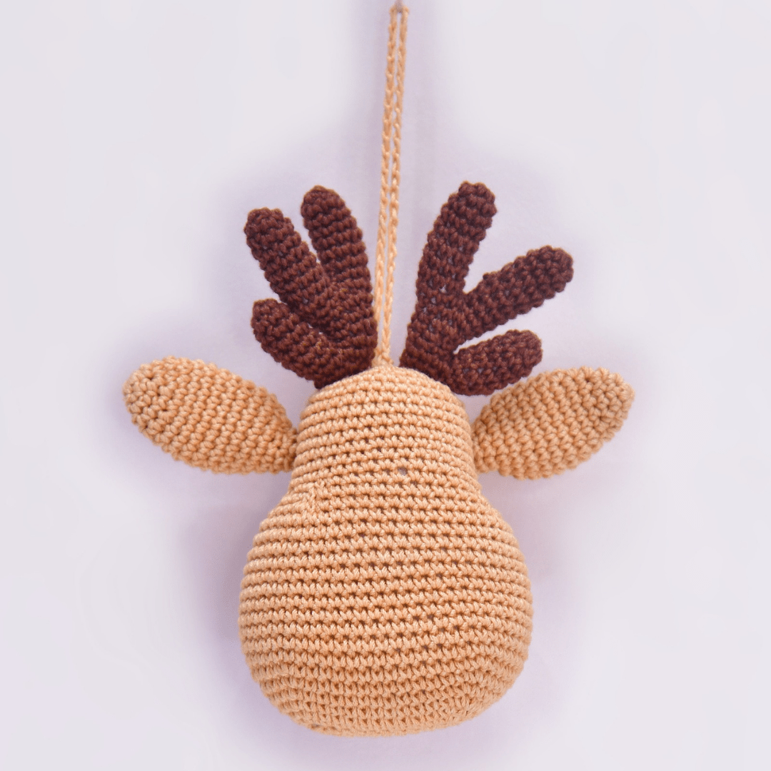 Happy Threads | Whimsical Crochet Reindeer Face Ornament – Handcrafted Christmas Décor - Christmas Decor