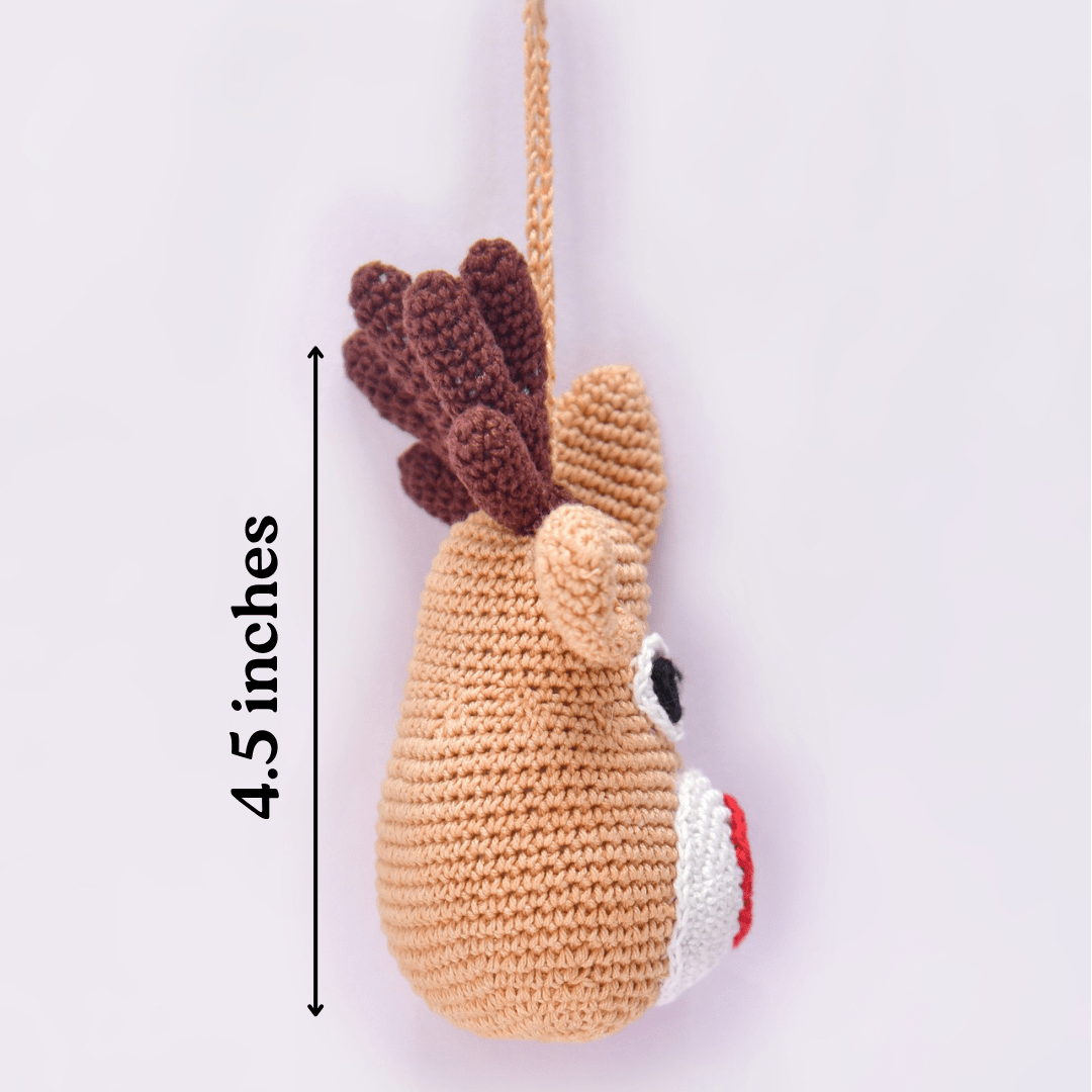 Happy Threads | Whimsical Crochet Reindeer Face Ornament – Handcrafted Christmas Décor - Christmas Decor