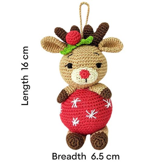 Happy Threads | Whimsical Crochet Reindeer Ornament – Handcrafted Christmas Tree Décor - Christmas Decor