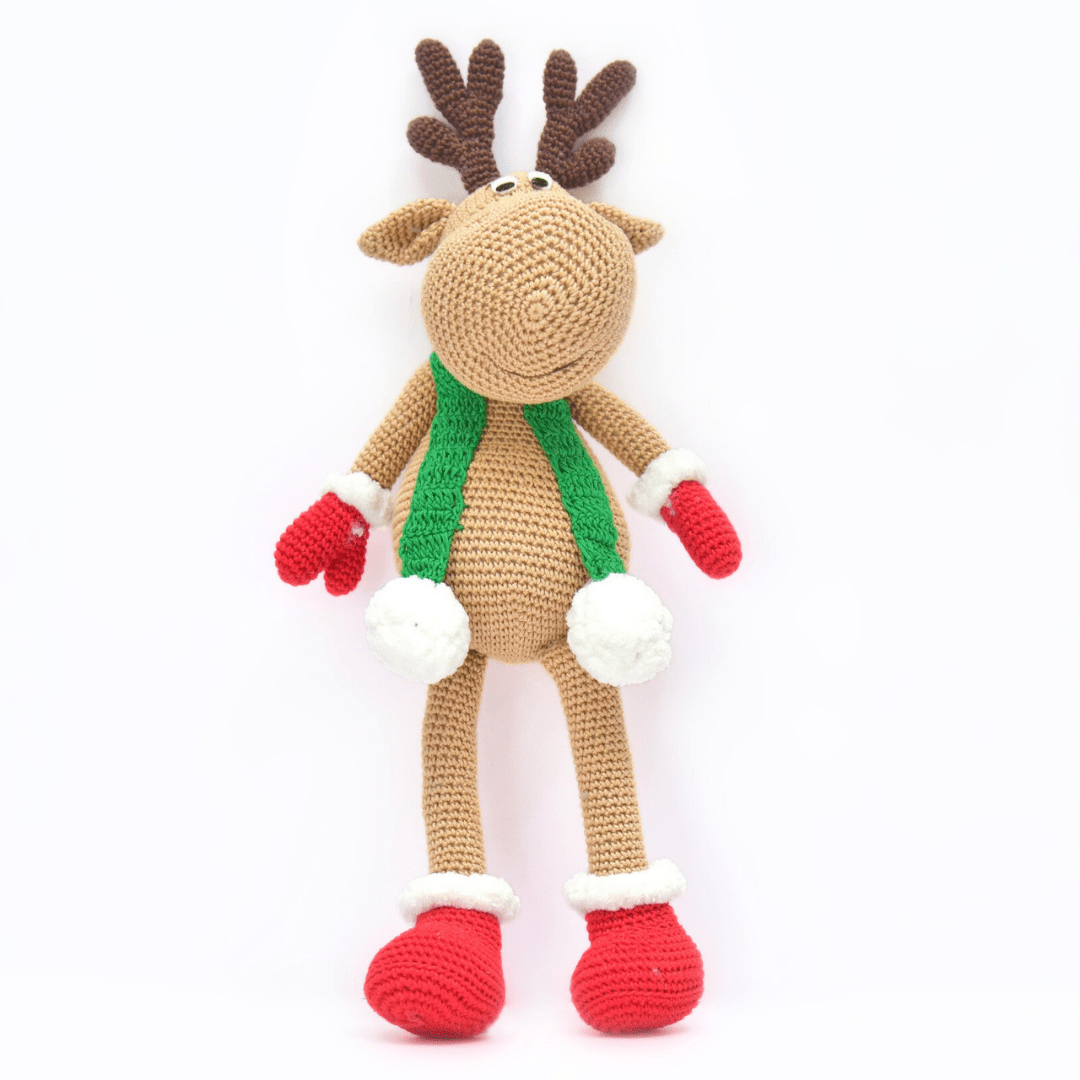 Happy Threads | Whimsical Crochet Reindeer Soft Toy – Handcrafted Holiday Décor & Gift - Christmas Decor