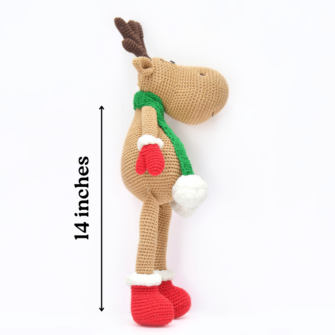 Happy Threads | Whimsical Crochet Reindeer Soft Toy – Handcrafted Holiday Décor & Gift - Christmas Decor