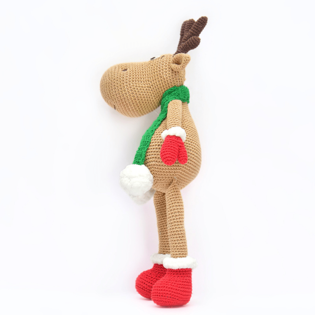 Happy Threads | Whimsical Crochet Reindeer Soft Toy – Handcrafted Holiday Décor & Gift - Christmas Decor