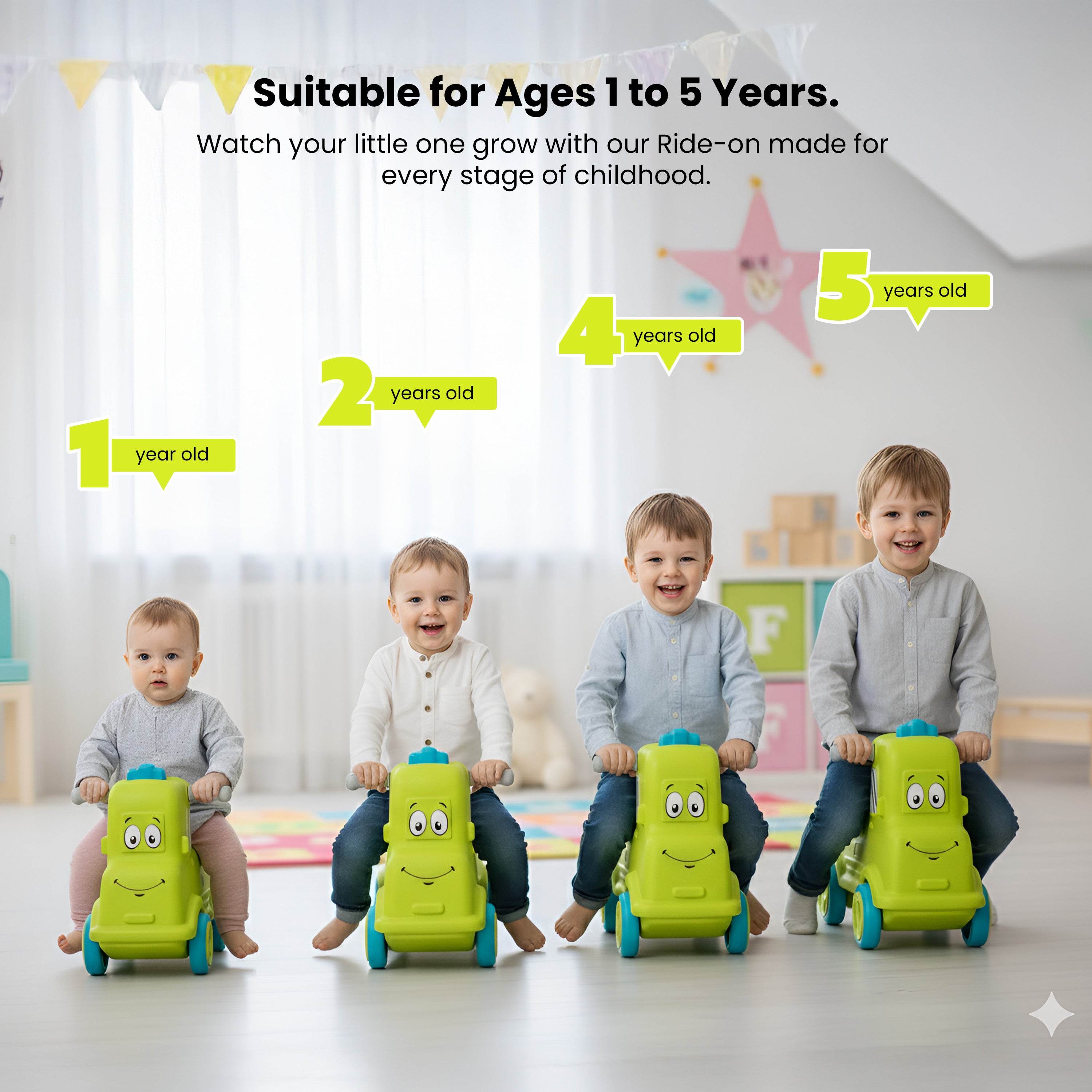 Happy Bear - Ride on Toys - HAPPYBEAR Rider Push Car for Kids 1 - 5Years Indoor & Outdoor Ride - On Toy (Green) - HBM_Rider green