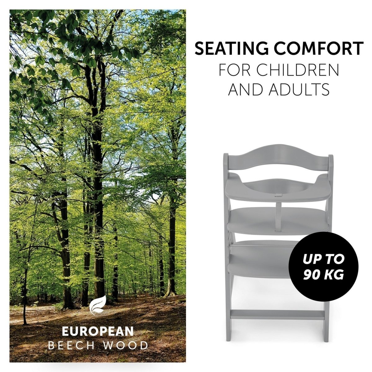 Hauck Alpha+ Wooden High Chair- Grey - 661178