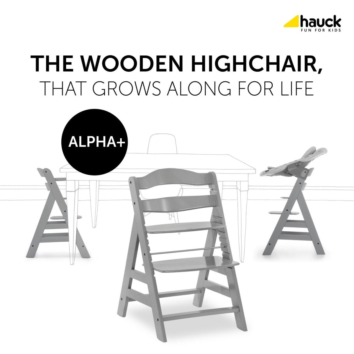 Hauck Alpha+ Wooden High Chair- Grey - 661178