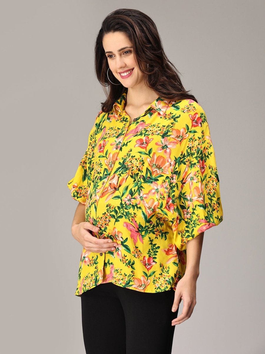 Hawaiian Sunset Maternity and Nursing Oversized Shirt - MAT-SD-YWFLMO-S