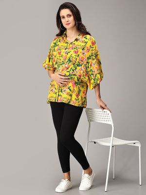 Hawaiian Sunset Maternity and Nursing Oversized Shirt - MAT-SD-YWFLMO-S