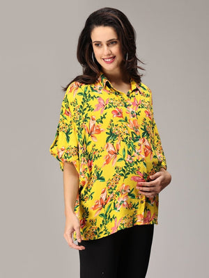 Hawaiian Sunset Maternity and Nursing Oversized Shirt - MAT-SD-YWFLMO-S