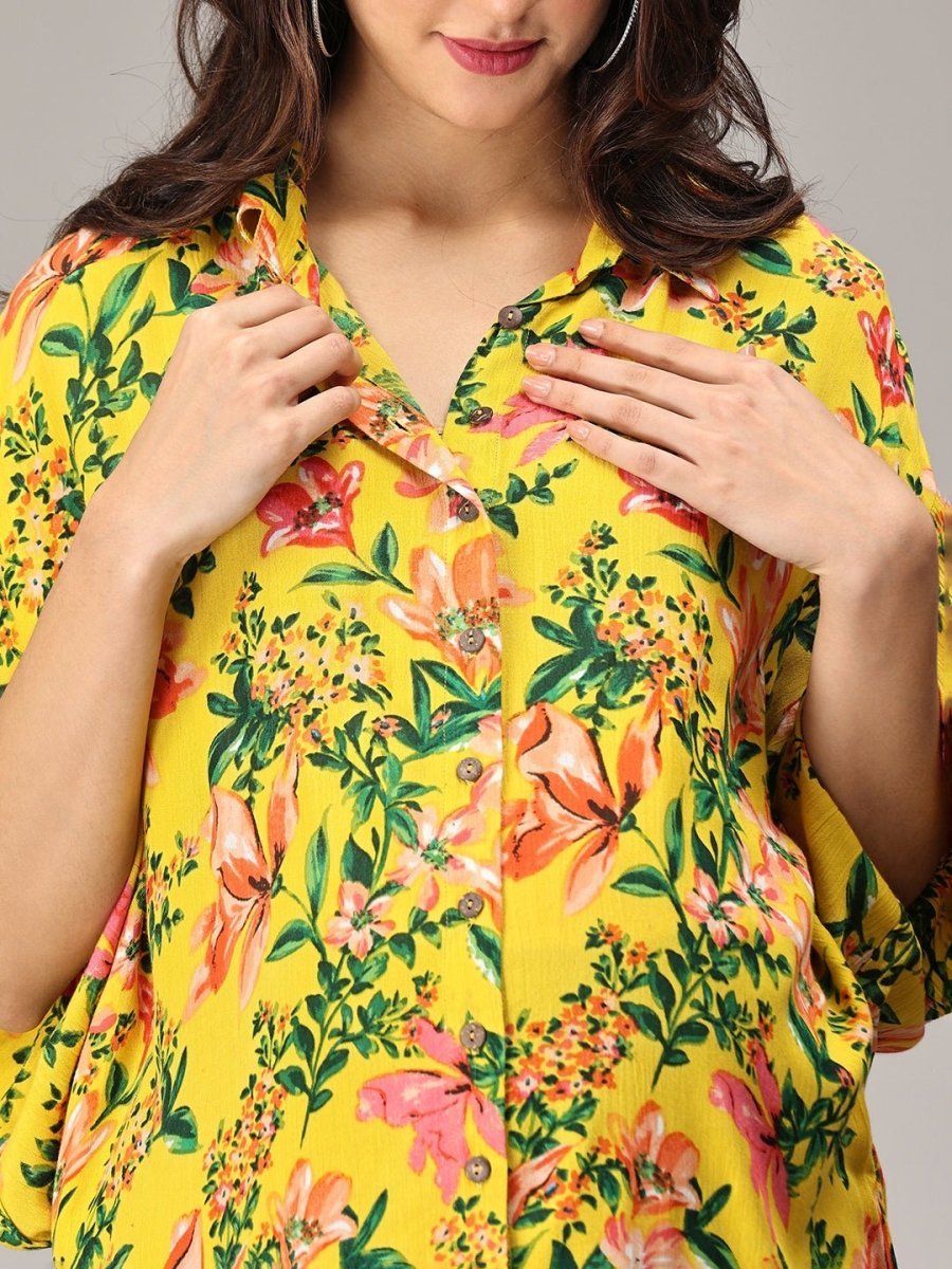 Hawaiian Sunset Maternity and Nursing Oversized Shirt - MAT-SD-YWFLMO-S
