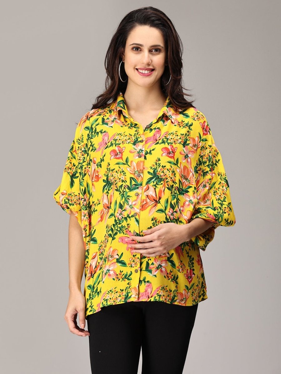 Hawaiian Sunset Maternity and Nursing Oversized Shirt - MAT-SD-YWFLMO-S