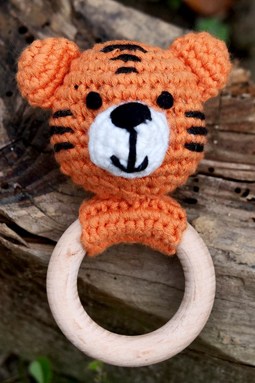 Himalayan Blooms Crochet Wooden Ring Tiger Toy