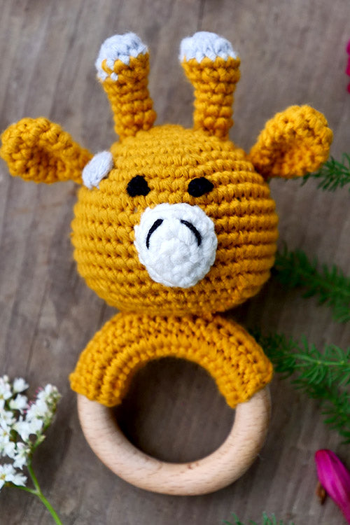Himalayan Blooms Crochet Wooden Ring Giraffe Toy