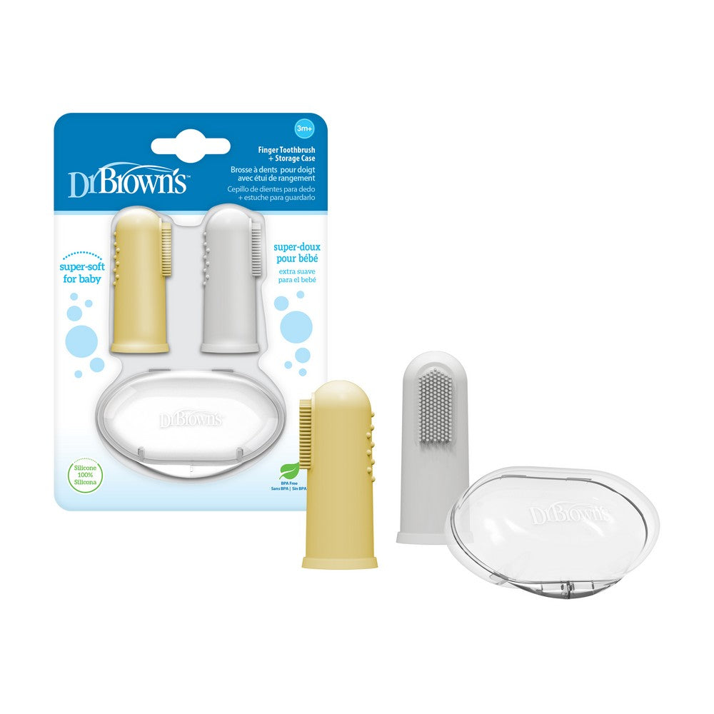 Dr. Brown'S Silicone Finger Toothbrush With Case - 2 Pack Gray And Yellow 3M to 12M