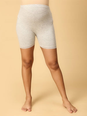 Model wearing grey coloured high waisted mama boyshorts from the mom store