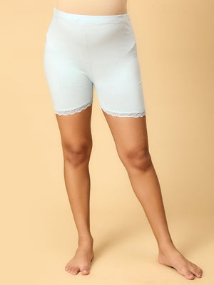 Model wearing blue coloured high waisted mama boyshorts from the mom store
