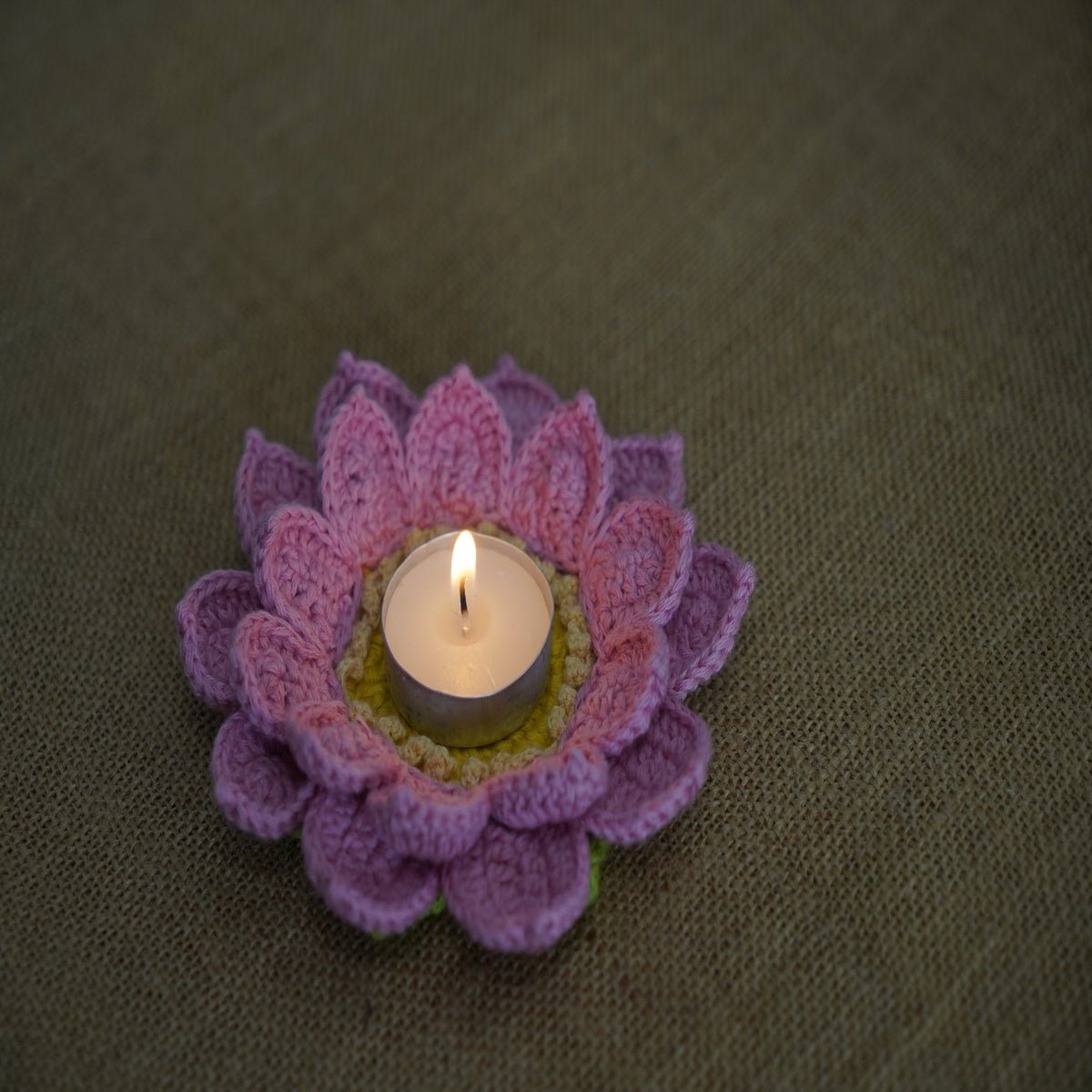 Himalayan Blooms Crochet Lotus Tea Light Holder and Rangoli - Tea light holder