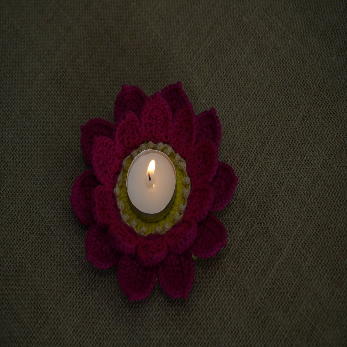 Himalayan Blooms Crochet Lotus Tea Light Holder and Rangoli - Tea light holder