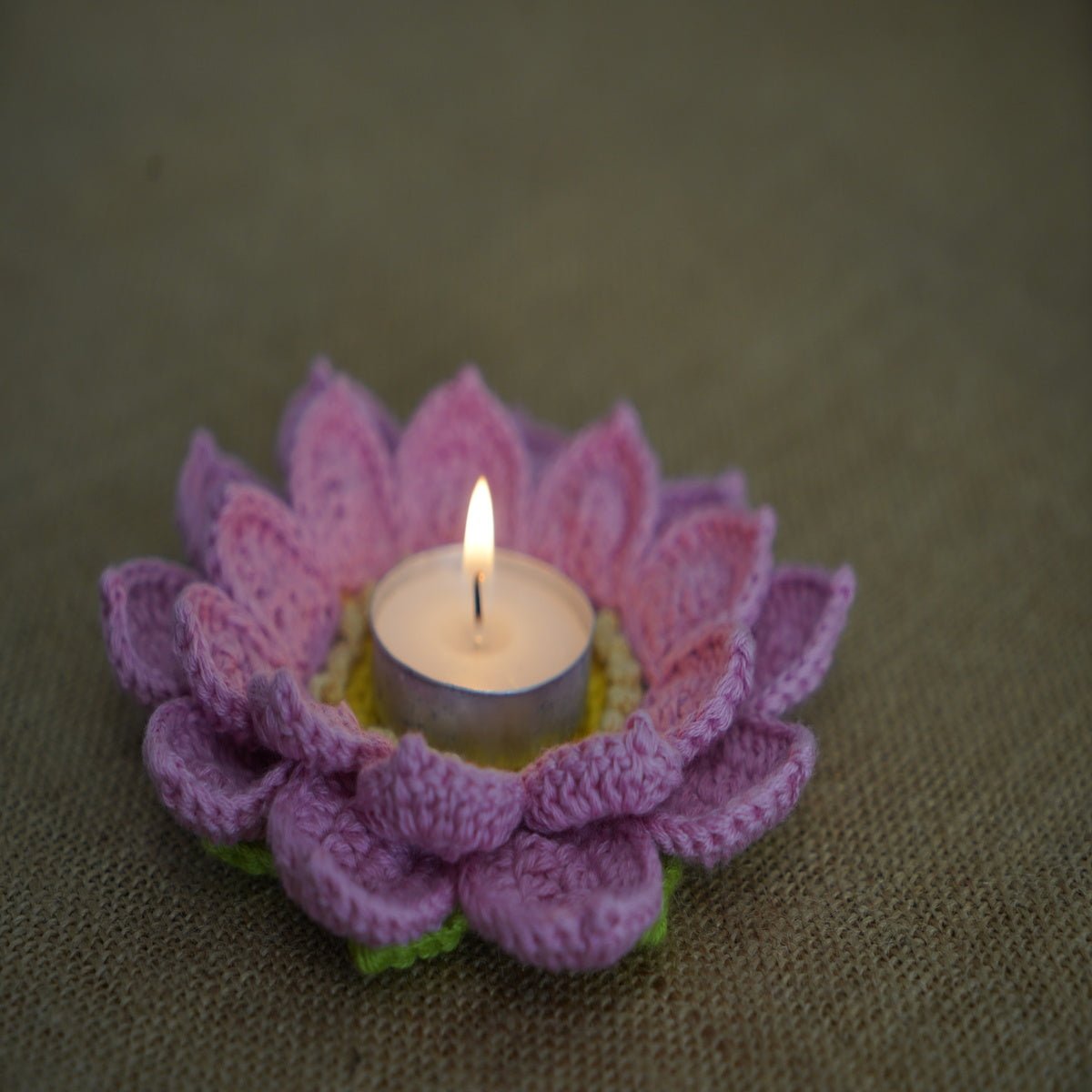 Himalayan Blooms Crochet Lotus Tea Light Holder and Rangoli - Tea light holder