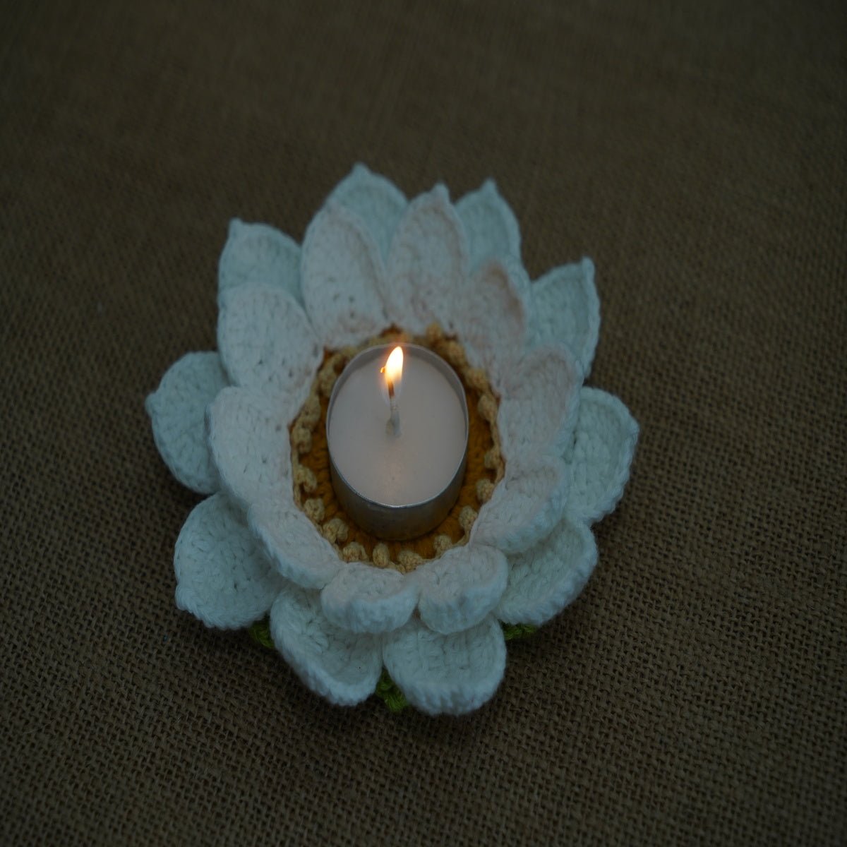 Himalayan Blooms Crochet Lotus Tea Light Holder and Rangoli - Tea light holder
