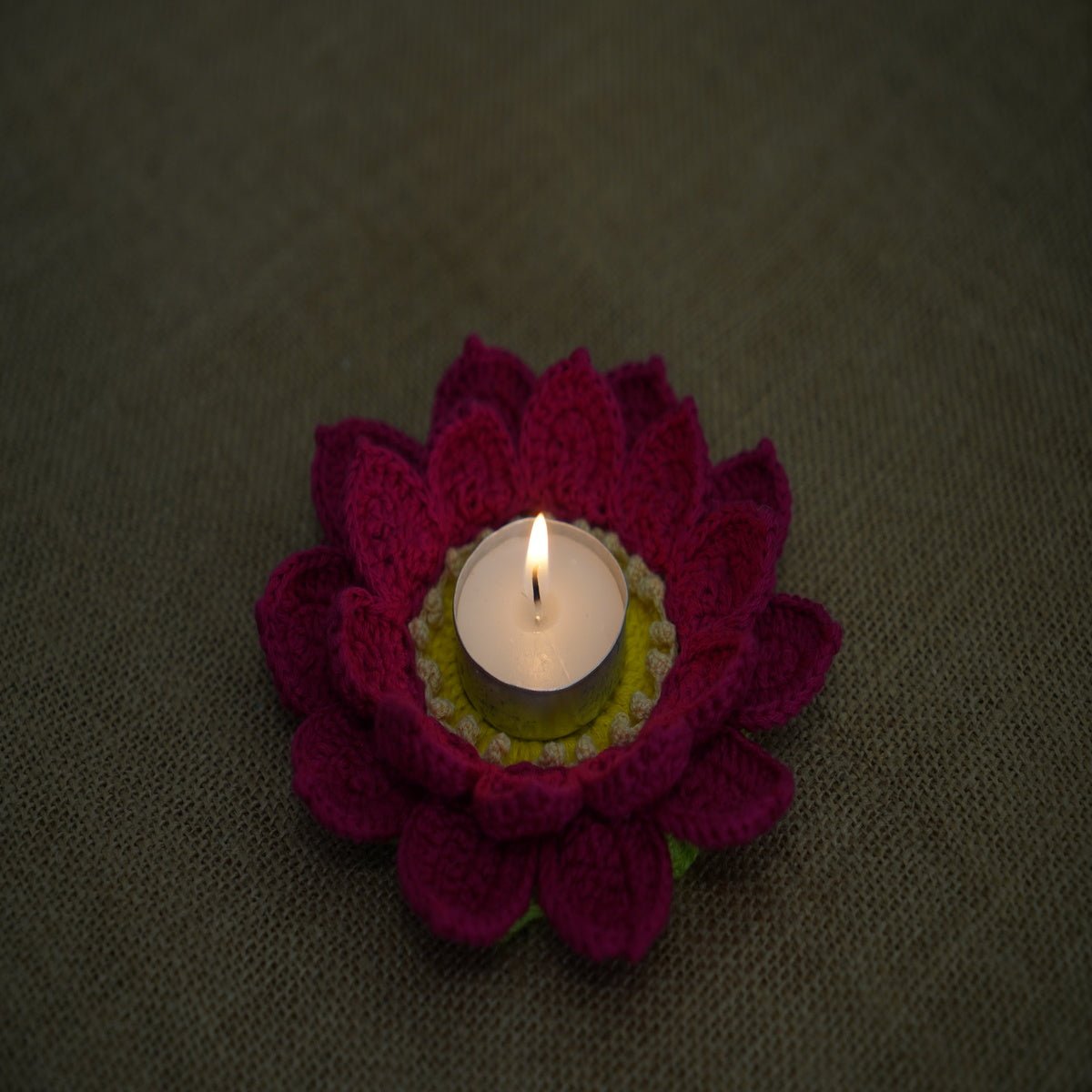 Himalayan Blooms Crochet Lotus Tea Light Holder and Rangoli - Tea light holder
