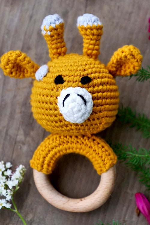 Himalayan Blooms Crochet Wooden Ring Giraffe Toy - Rattles