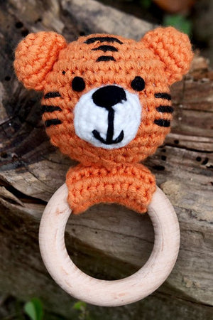 Himalayan Blooms Crochet Wooden Ring Tiger Toy - Rattles