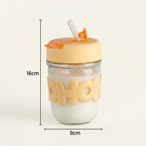 cute glass tumbler with silicone lid and reusable straw