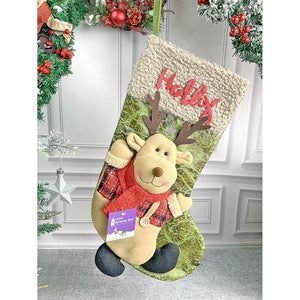 Holly Lettering Reindeer Christmas Stocking, 18 inches - XMAS STOCKINGS