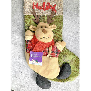 Holly Lettering Reindeer Christmas Stocking, 18 inches - XMAS STOCKINGS