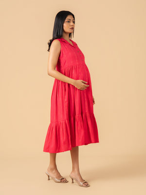 Hot Pink Maternity and Nursing Dress - S Maternity Casual Dress