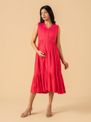 Hot Pink Maternity and Nursing Dress - S Maternity Casual Dress