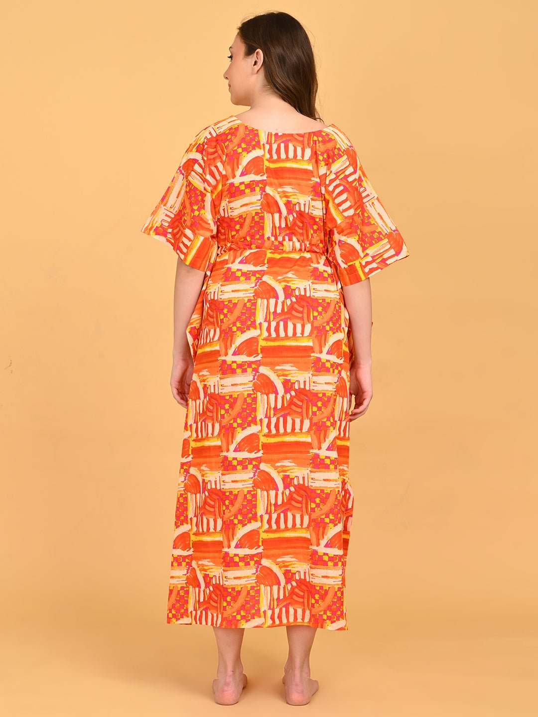 Hues & Honey Maternity and Nursing Kaftan Nighty back view showing loose, flowy fit and midi length design.