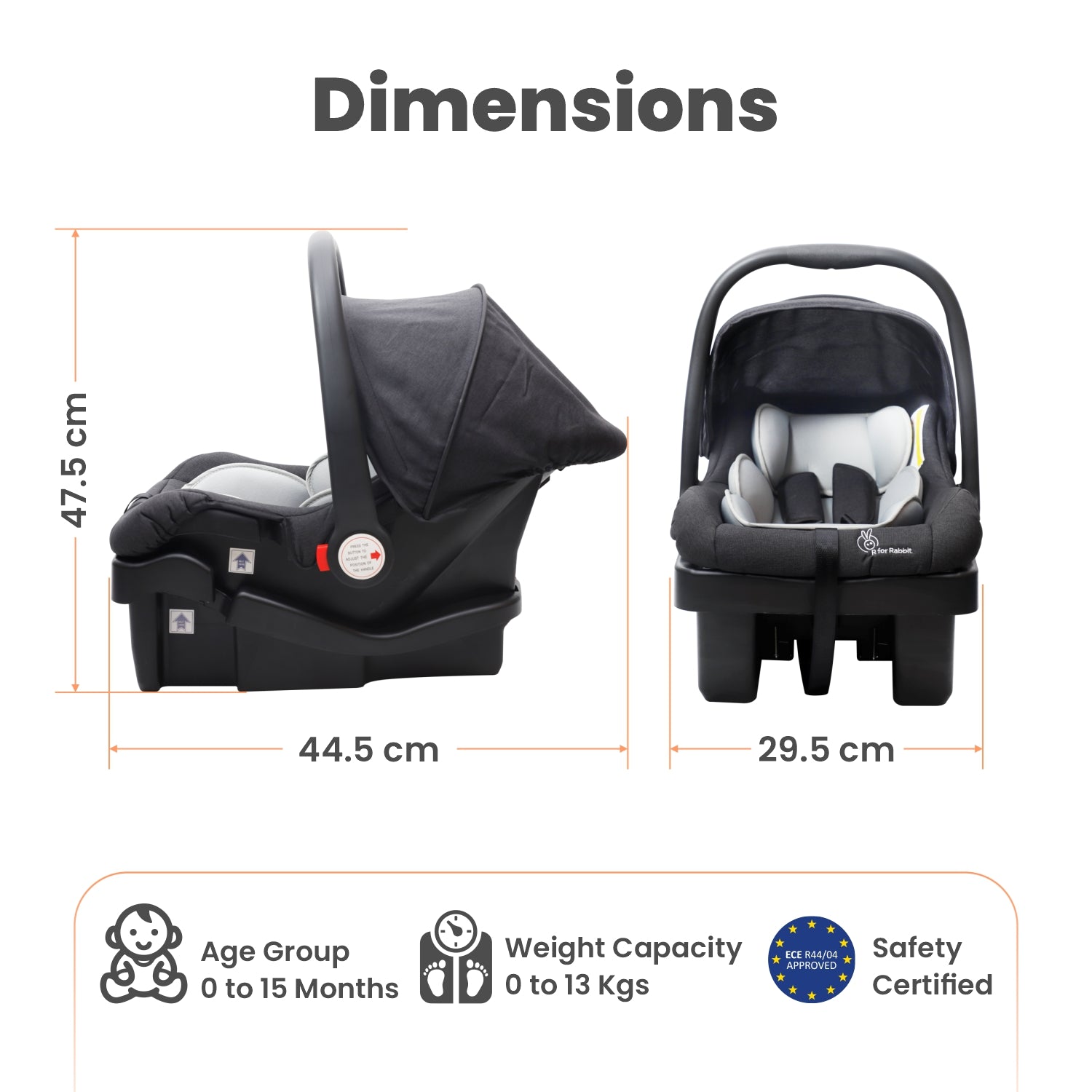 R for Rabbit Picaboo Grand 4 In 1 Multi Purpose Baby Car Seat- Black Grey