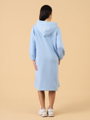 Icy Blue Maternity and Nursing Hoodie Dress - Blue Maternity Winter Dress