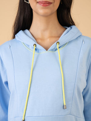 Icy Blue Maternity and Nursing Hoodie Dress - Blue Maternity Winter Dress