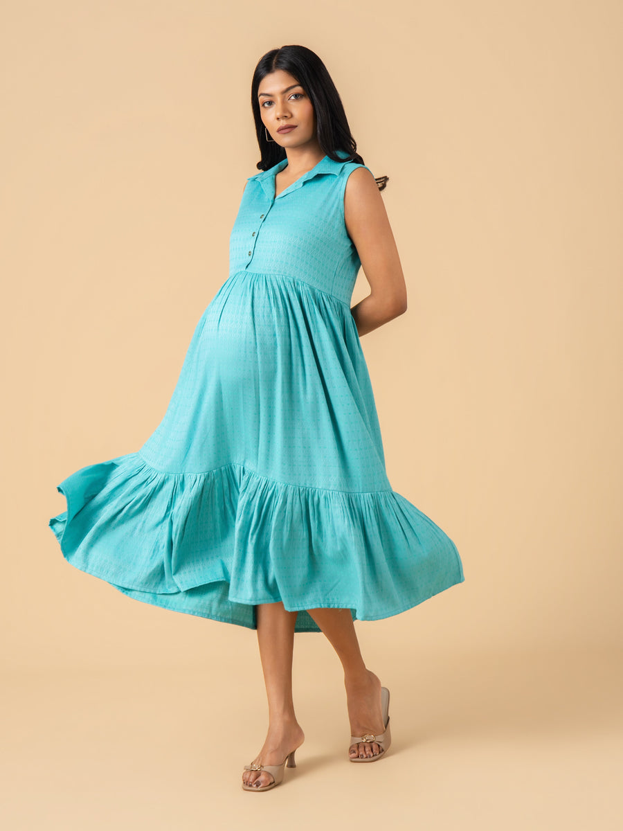 Icy Turquoise Maternity and Nursing Dress