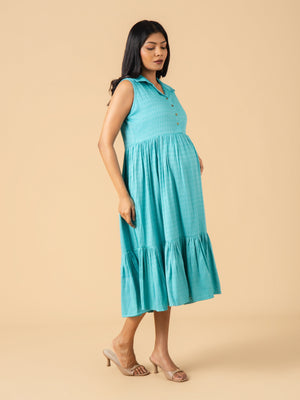 Icy Turquoise Maternity and Nursing Dress - S Maternity Casual Dress