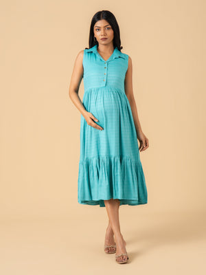 Icy Turquoise Maternity and Nursing Dress - S Maternity Casual Dress